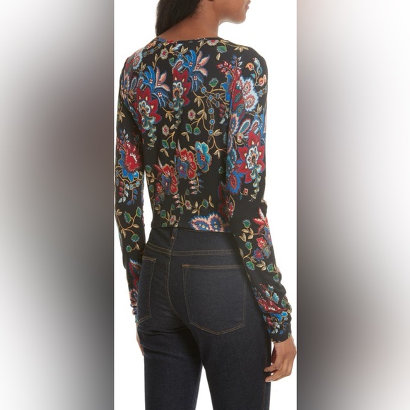 Alice + Olivia Delaina Colorful Floral Long Sleeve Crop Top XS - Picture 2 of 15